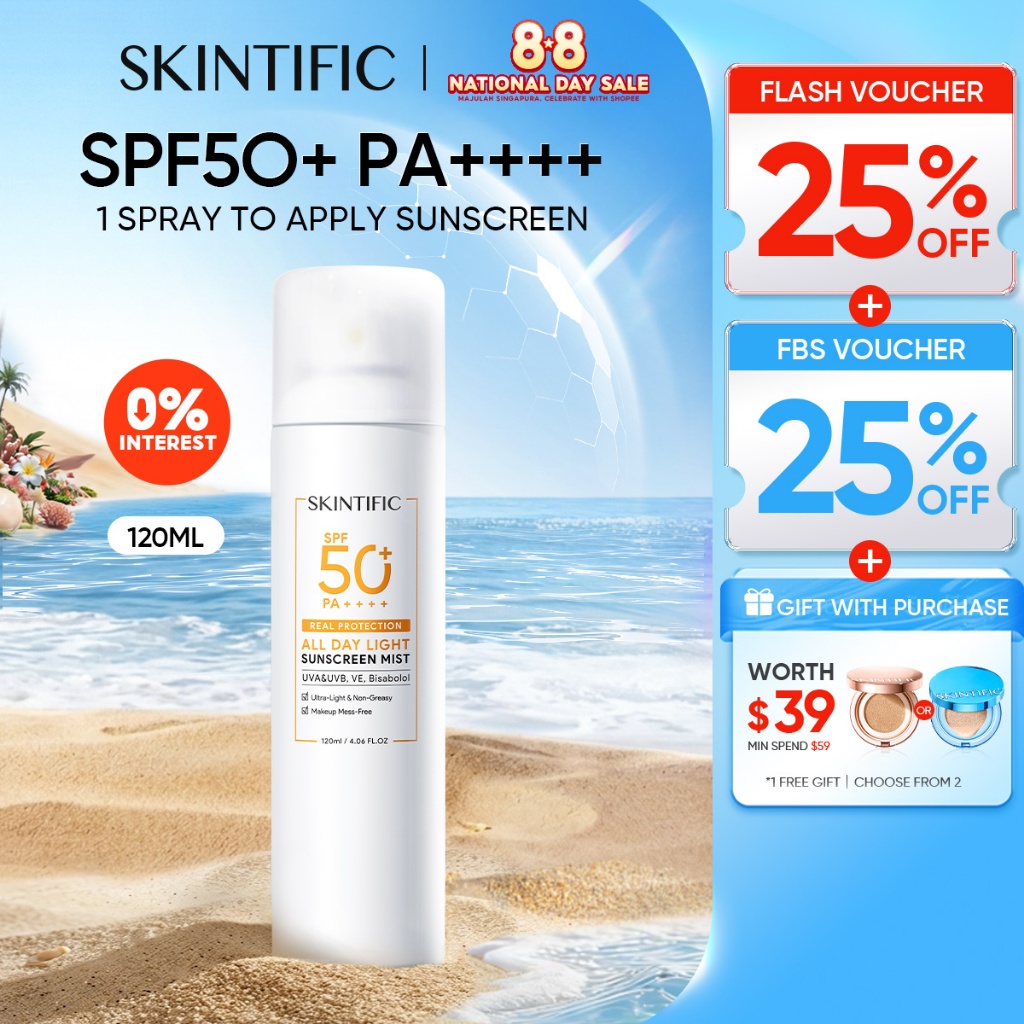 [Best Seller] SKINTIFIC All Day High Sun Light Sunscreen Mist SPF50 PA++++ Facial Sunblock Face Sunscreen Spray Anti UV