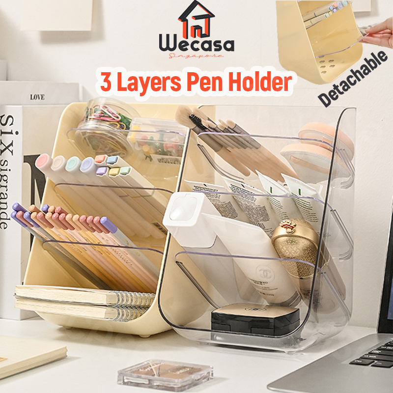 [SG] 3 Layers Pen Holder Detachable Brush Storage Rack Pencil Holder Desk Stationery Organizer Multifunction Storage Box