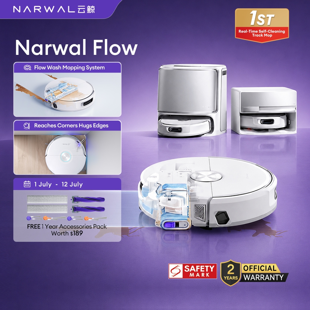 Narwal Flow Robot Vacuum Cleaner | track mop | Real-Time Self-Cleaning | Al Adaptive Hot-Water Mop Washing |Tangle-Free