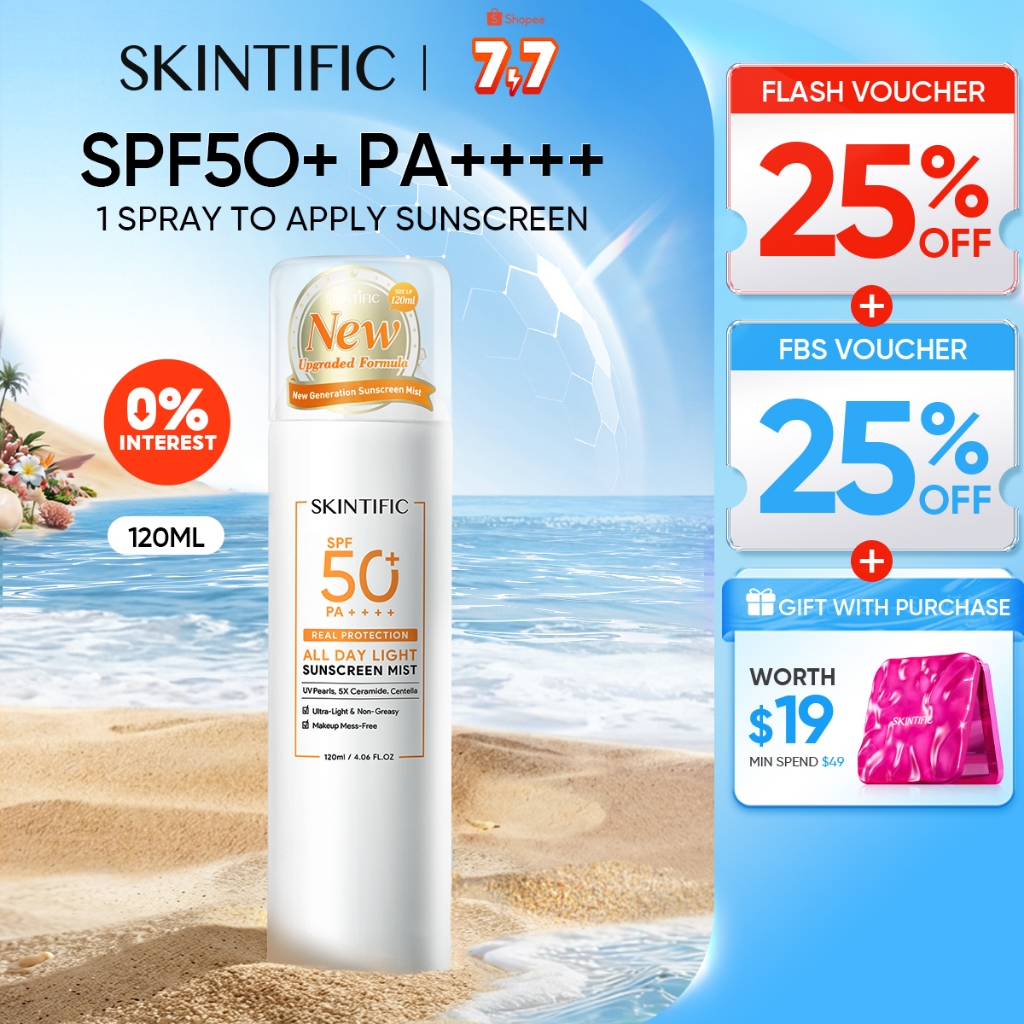 [Best Seller] SKINTIFIC All Day High Sun Light Sunscreen Mist SPF50 PA++++ Facial Sunblock Face Sunscreen Spray Anti UV