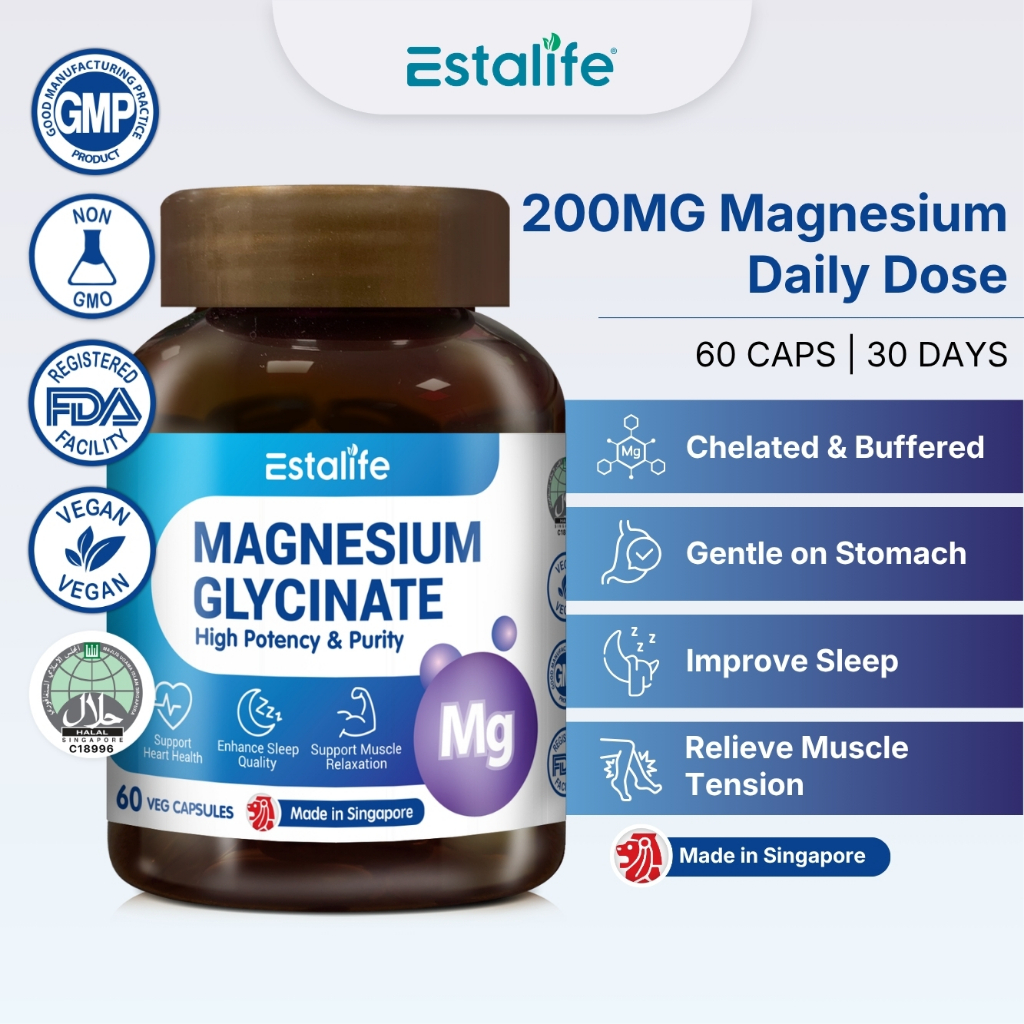 Estalife Magnesium Glycinate 1000MG | Heart, Bone, Muscle, Sleep, Mood Health | 60 Veg Caps