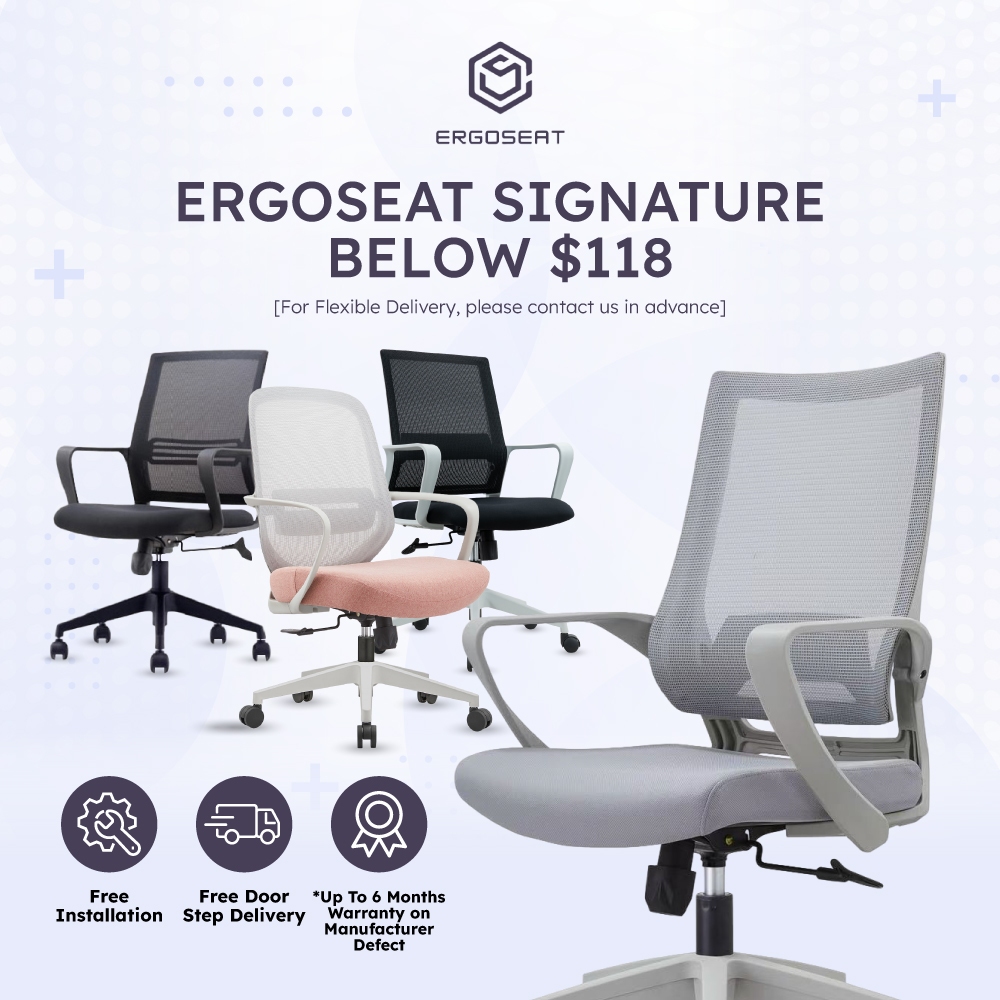 Ergoseat Signature Ergonomic Chair Under $118 | Breathable Mesh | Fixed Armrest [Non Adjustable] | Free Installation