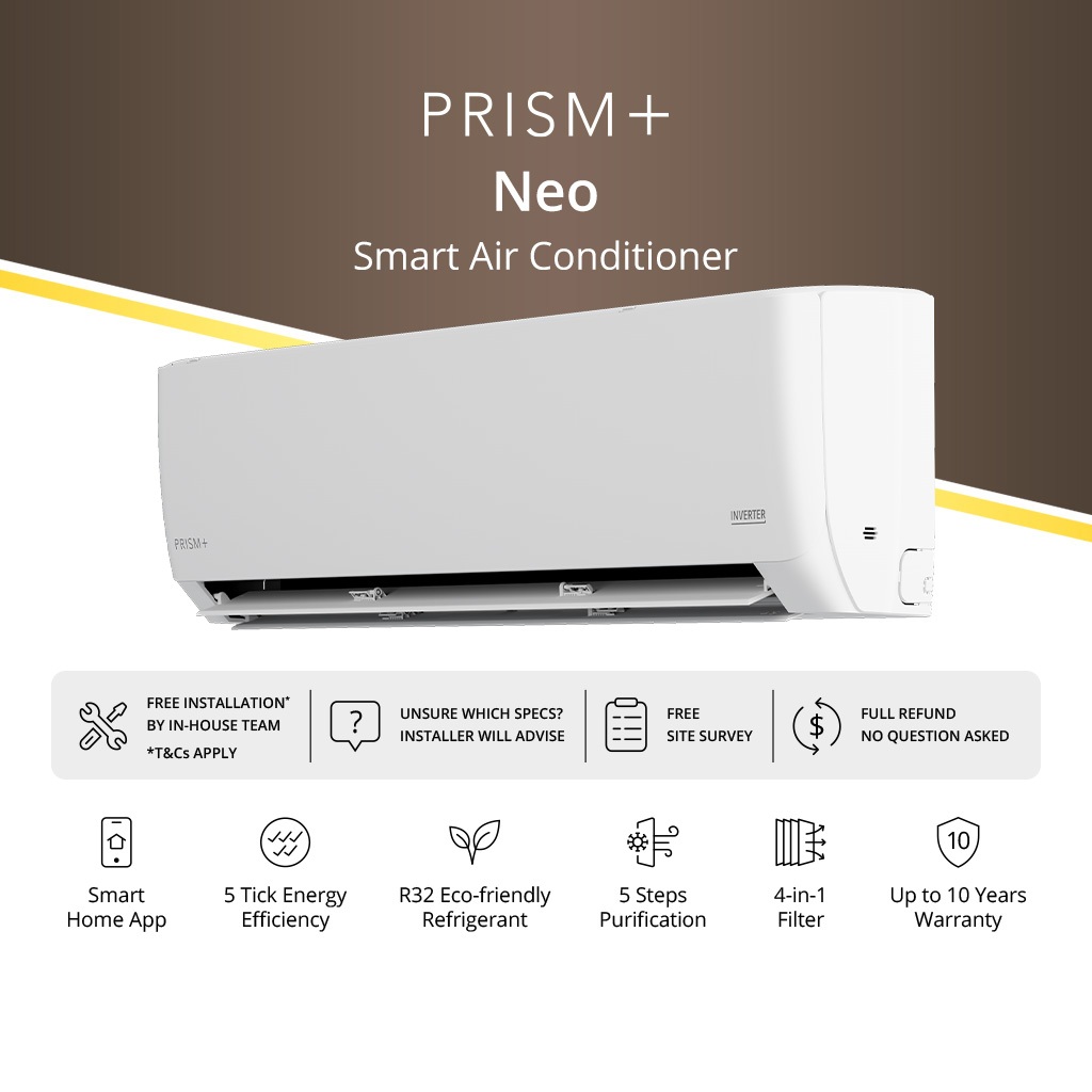 [FREE INSTALLATION] PRISM+ Neo Smart Air-Conditioner System 1 | Matte White (R32, 5 Ticks)