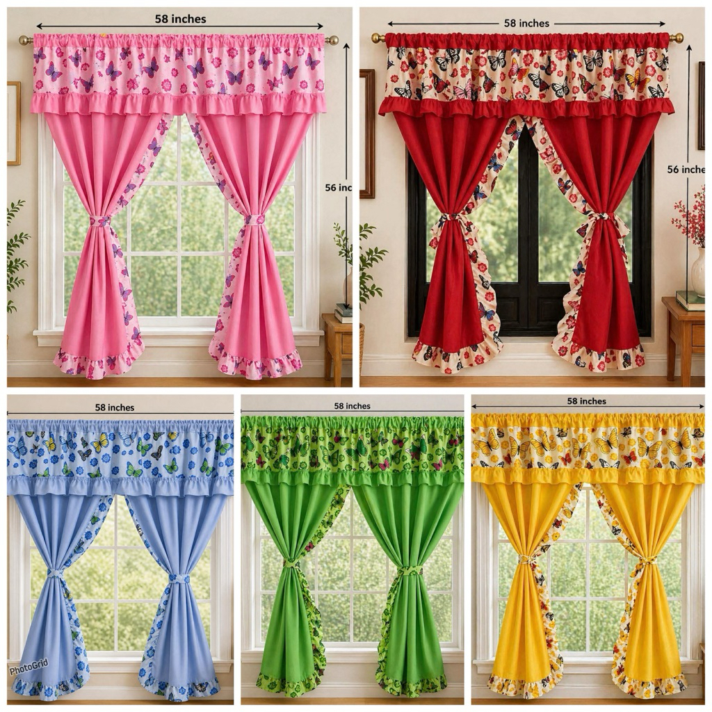Butterly Design Plain and Printed Split|Biyak Curtains | L: 50 inches | leyleyshop
