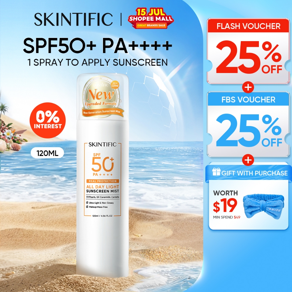 [Best Seller] SKINTIFIC All Day High Sun Light Sunscreen Mist SPF50 PA++++ Facial Sunblock Face Sunscreen Spray Anti UV