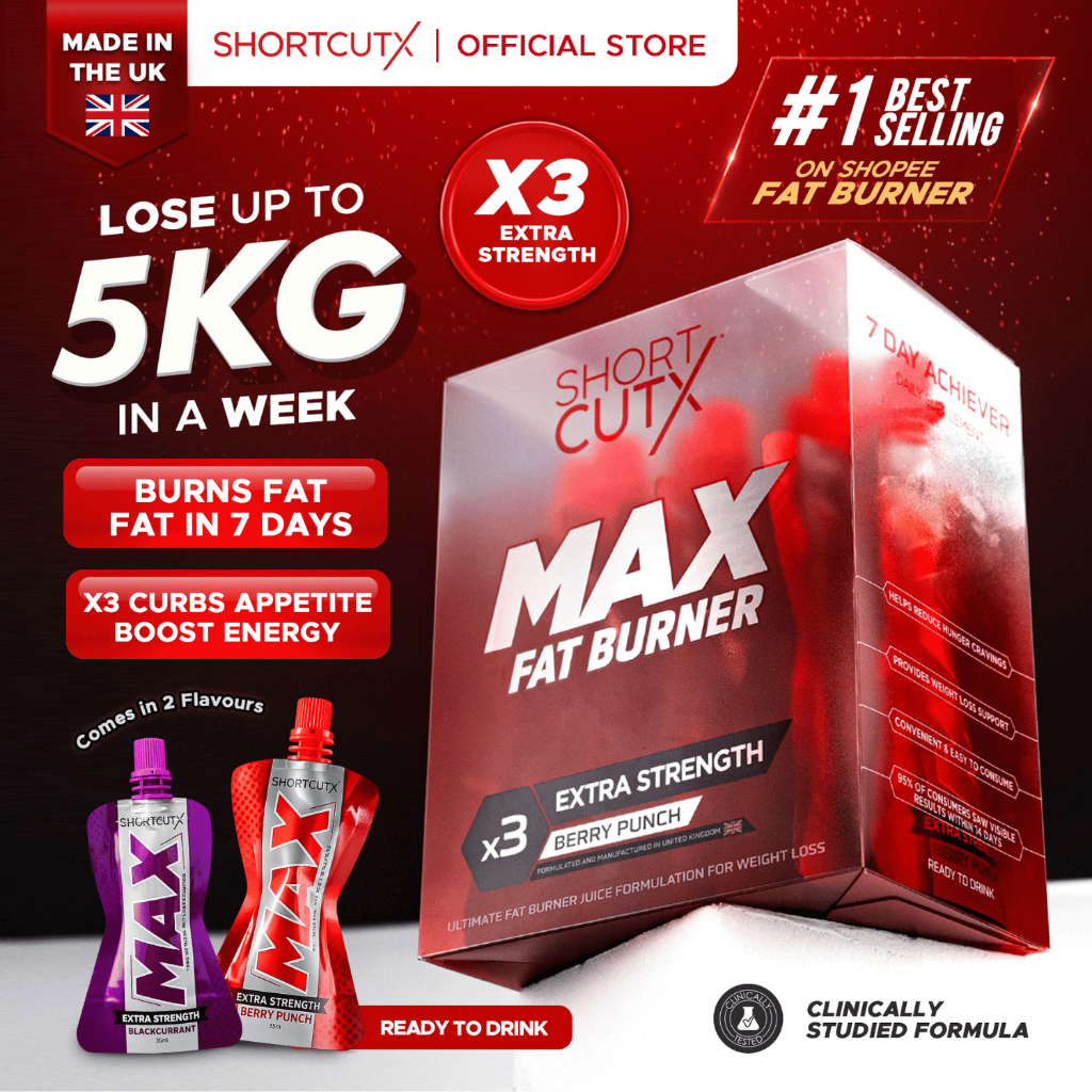 Shortcutx Max Fat Burner Juice • Made in UK • Weight Loss Supplement for Slimming  • Clinically proven (7 sachets)