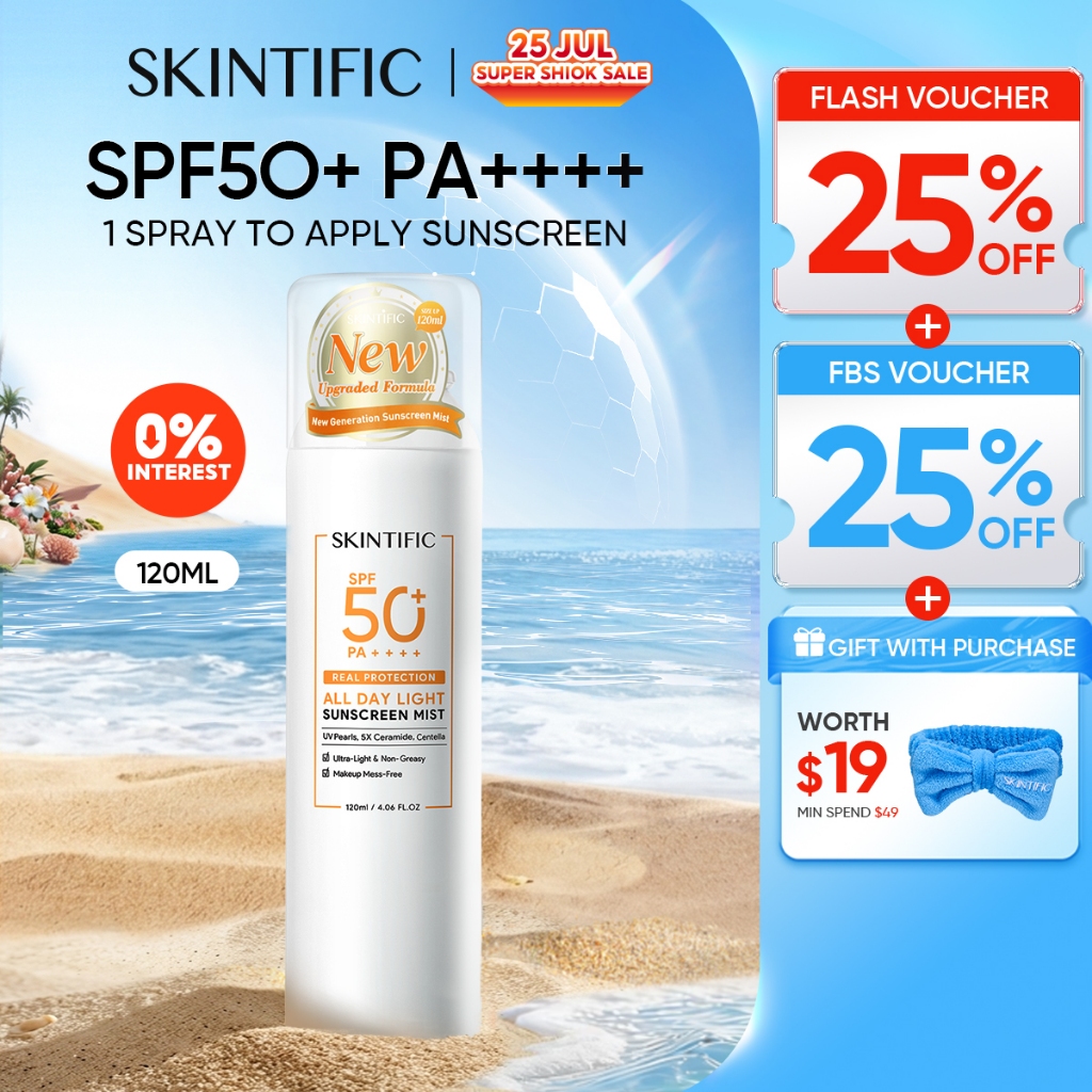 [Best Seller] SKINTIFIC All Day High Sun Light Sunscreen Mist SPF50 PA++++ Facial Sunblock Face Sunscreen Spray Anti UV