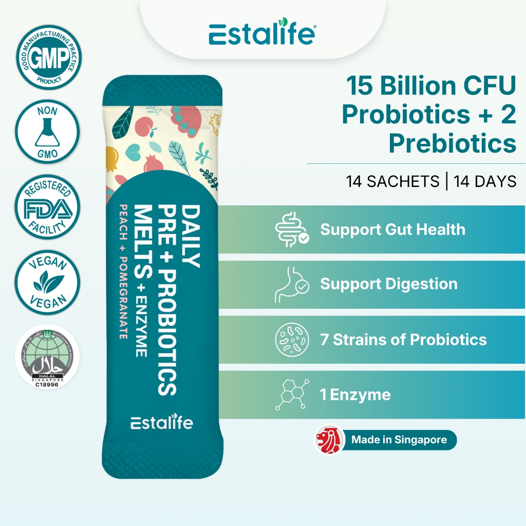 Estalife Daily Pre + Probiotics Melts + Enzyme | 15 Billion CFU + Inulin + Bromelain | 肠道保健