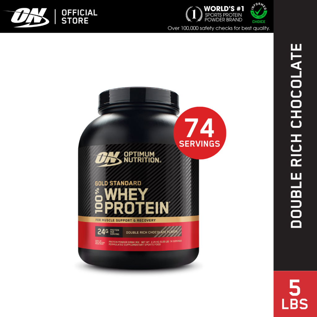 Optimum Nutrition Gold Standard 100% Whey Protein, 5 LBs | Double Rich Chocolate | Primary Source Isolate
