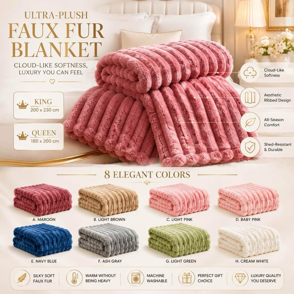 Angbon Solid Stripe Blanket Soft Velvet Warm Fluffy Plush Bed Linen 180*200 Cm