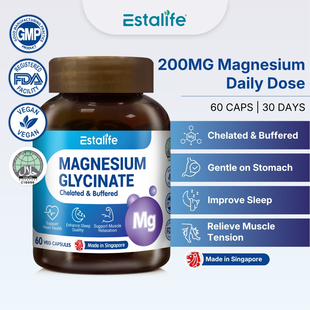 Estalife Magnesium Glycinate 1000MG | Heart, Bone, Muscle, Sleep, Mood Health | 60 Veg Caps