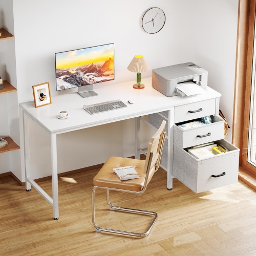 OffiGo 120CM Computer Desk with Drawers Reversible Office Desk with Storage for Home