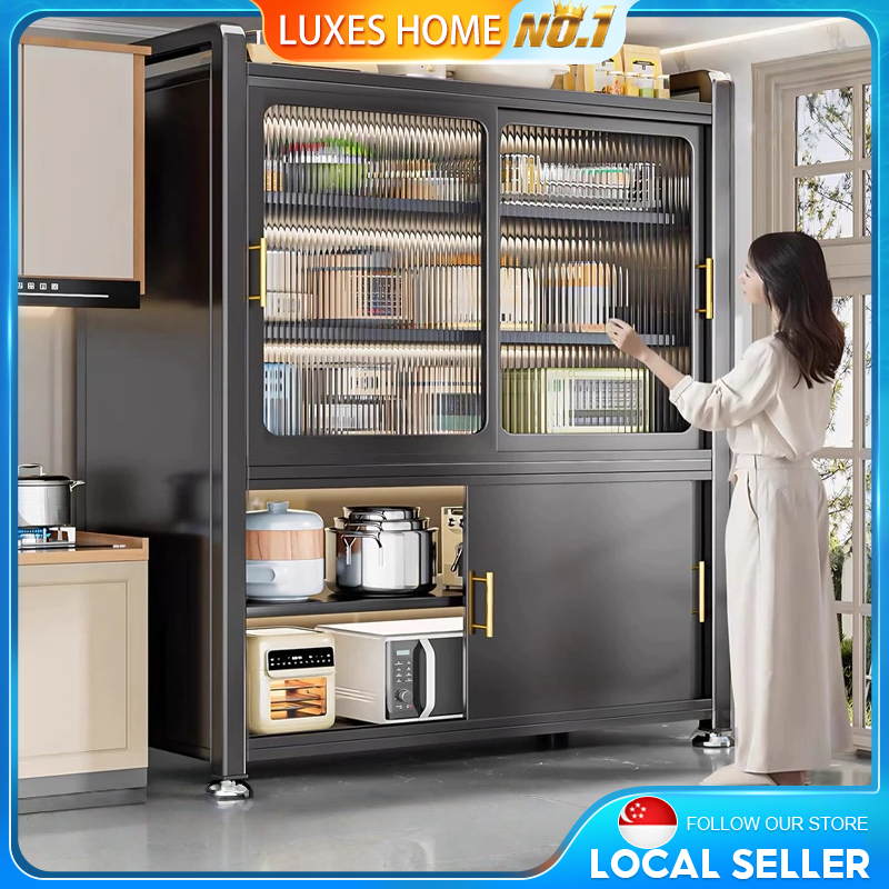Kitchen Dustproof Cabinet With Doors Kitchen Sliding Door Storage Cabinet Rust-proof Storage Rack Oven Microwave Rack储物架