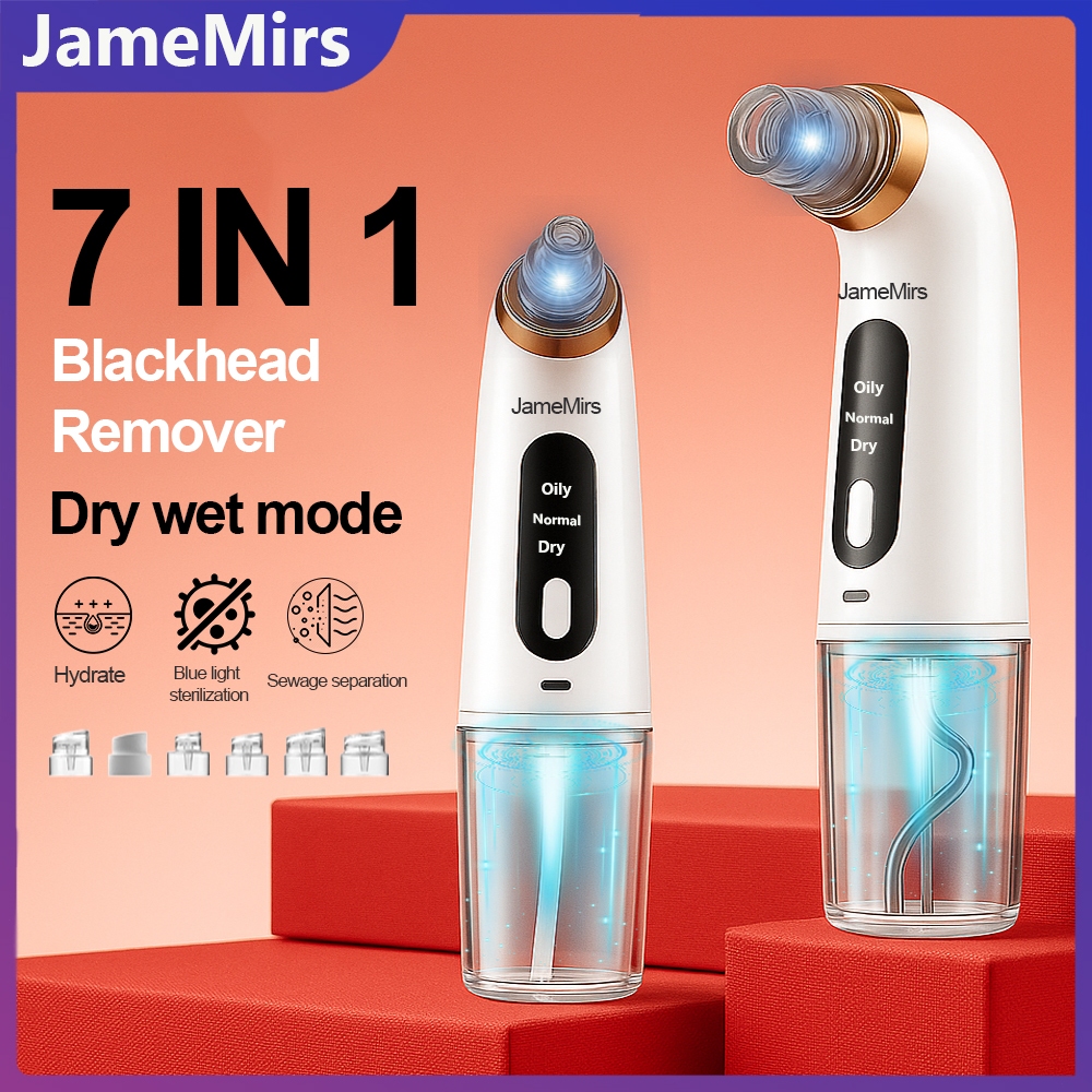 JameMirs 7in1 Blackheads Remover 2 Water-tank Electric Vacuum Suck Whitehead Face Acne Remover 6 Tips Skin Care Tools