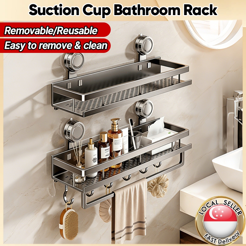 【SG stock】Suction Cup Bathroom Rack No drill, Bathroom Shelf Wall Organizer Storage Rack, Shampoo holder