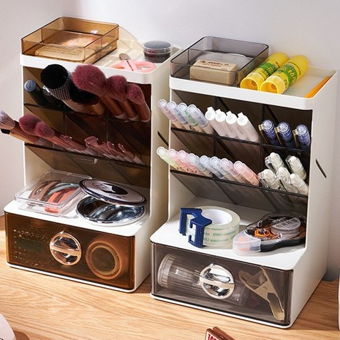 {SG} Desk Organiser Desktop Organiser Pen Holder Stackable Table Drawer Storage Box With Compartments Cosmetic Organiser
