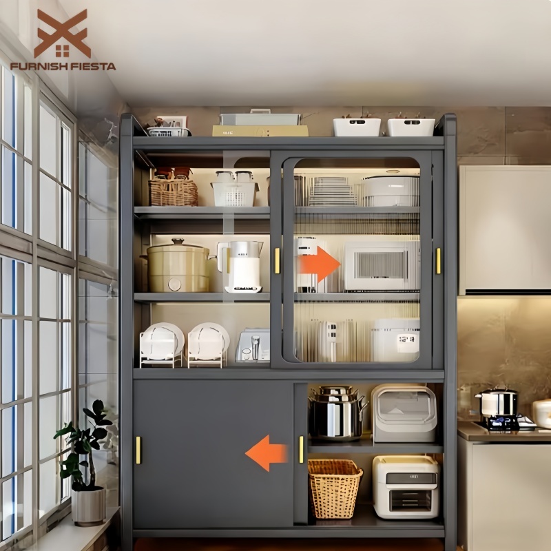 Kitchen Cabinet【Dustproof】Storage Cabinet Enclosed Rack Cabon Steel Organizer With Sliding Door 推拉门储物柜