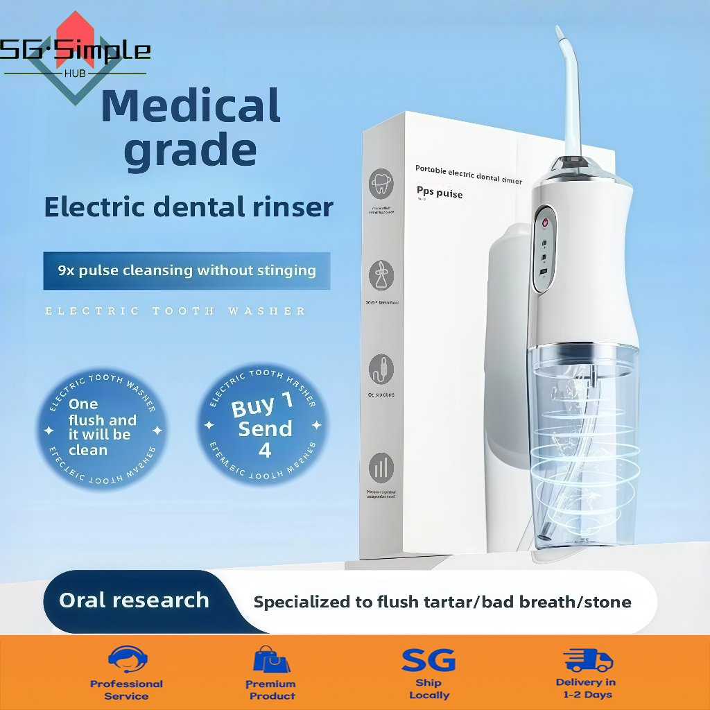 SG Stock IPX7 Water Flosser, 3 Smart Modes, 360° Nozzle, Portable, USB Rechargeable, 2-Week Battery