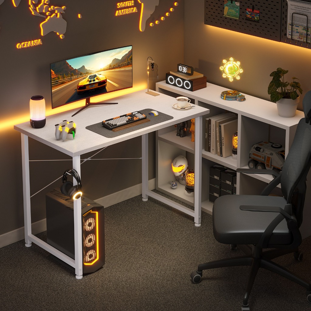 OffiGo 120CM/100CM/80CM Computer Desk with Headphone Holder Black Wooden Study Table for Home Office