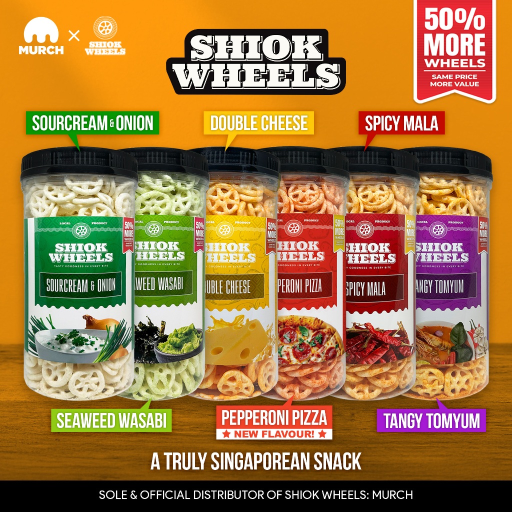 SHIOK WHEELS - #1 BEST SELLER! (CHEESE/ PIZZA/ SEAWEED WASABI/ SOURCREAM/ MALA/ TOMYUM) CRISPY SNACKS
