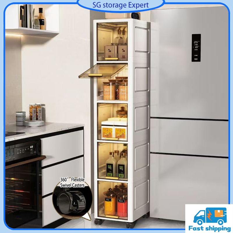 【 SG 】20cm wide, ultra-thin cabinet, mobile rack, thin cabinet 3/4/5 layers, kitchen narrow storage cabinet