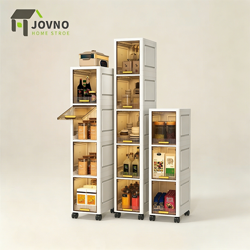 JOVNO Slim Storage Cabinet Flip Top Cabinet Movable Kitchen/Bathroom Organizer Shelf Rack