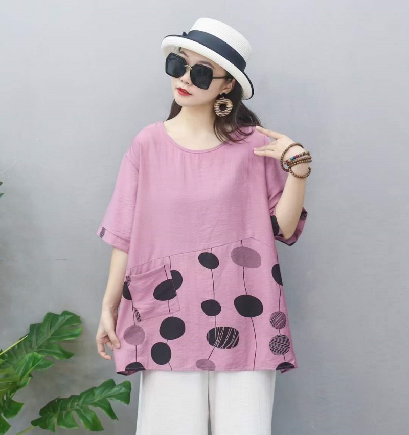 Plus Size Polka Dot Blouse Women's Summer Short Sleeve Blouses