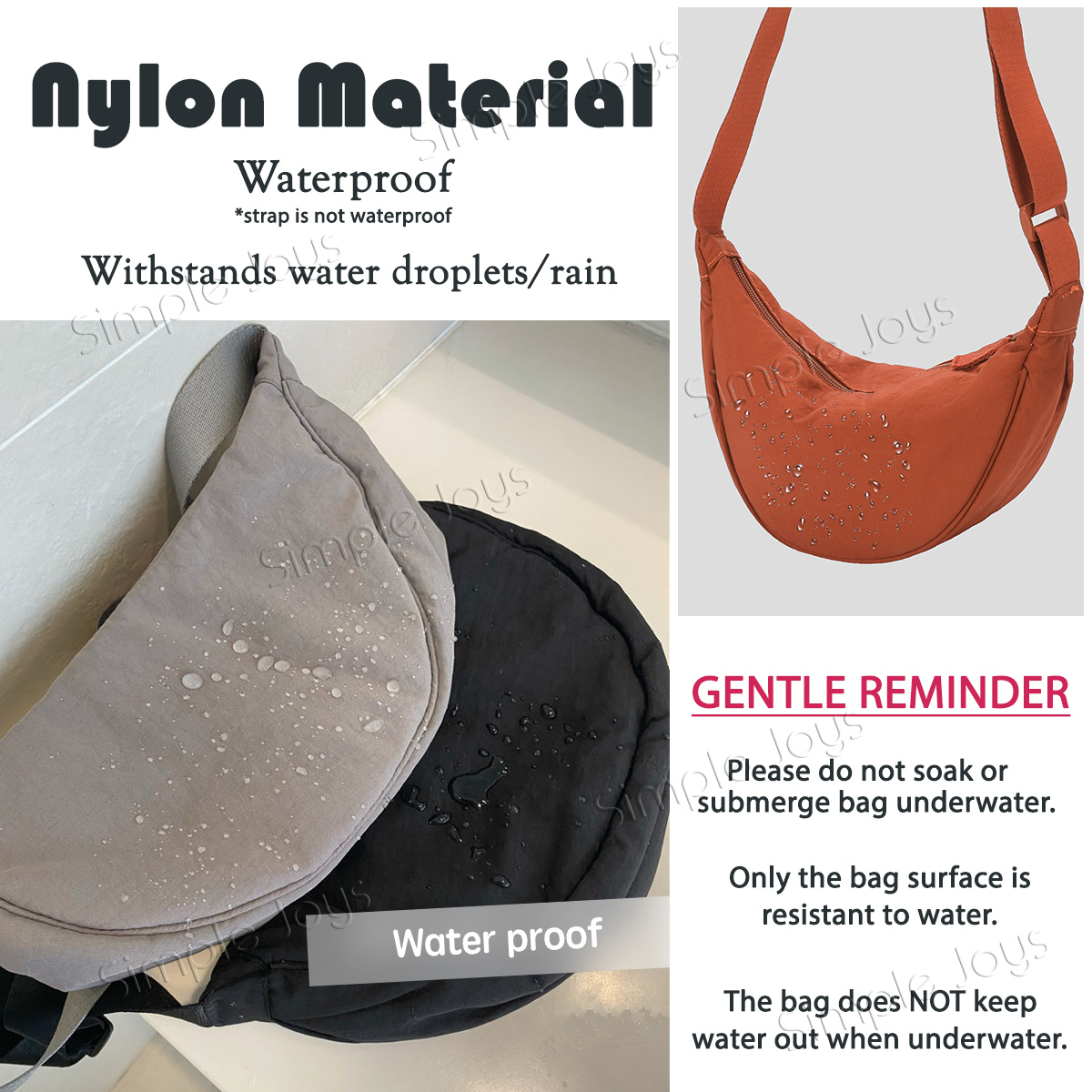 Minimalist Half Moon Bag Nylon Dumpling Bag Crescent Bag 