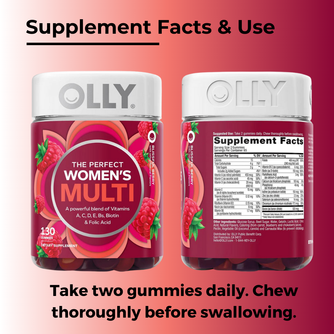 OLLY, Women's Multi, 130 Gummies, Supplement Fact and Use