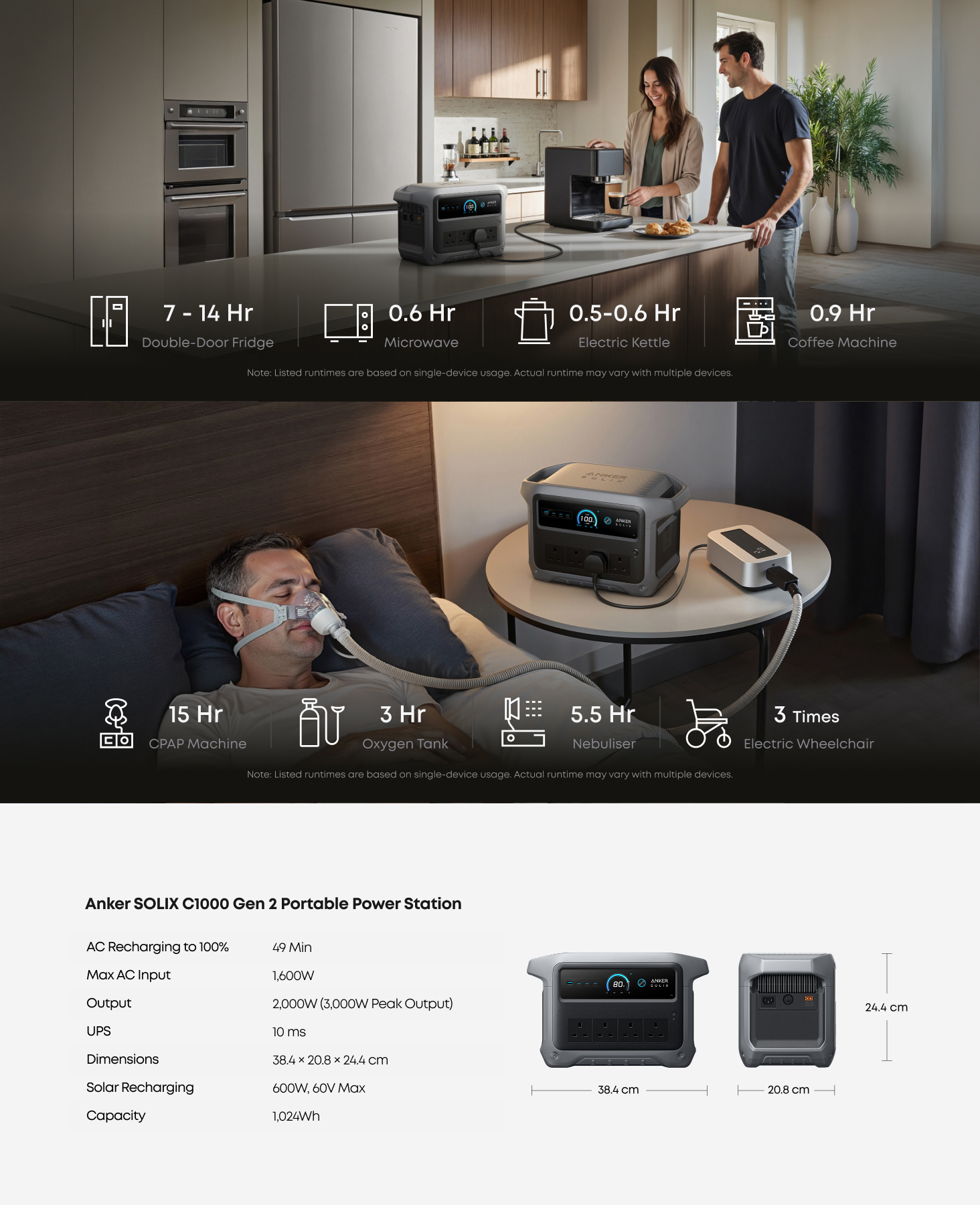 Anker SOLIX C1000 Gen 2 Portable Power Bank Station - 1024Wh | 2000W (Peak 3000W) 9-Port Generator A1763