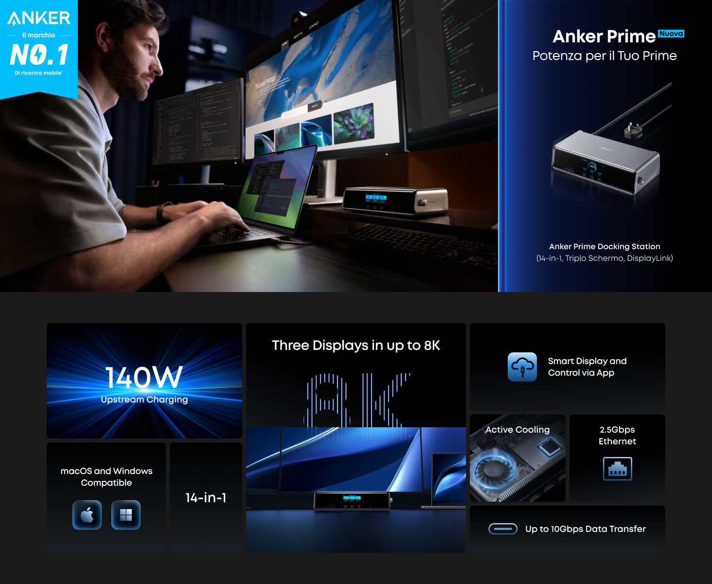 Anker Prime Docking Station (14-in-1 Charger, 8K Triple Display, DisplayLink) with DL7400 A83B3