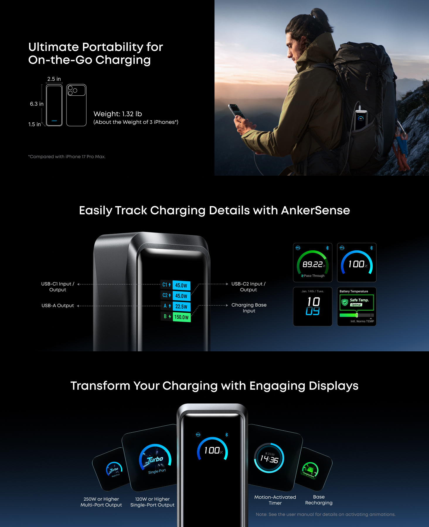 Anker Prime Power Bank 26250mAh 3-Port 300W Laptop Portable Charger A110A