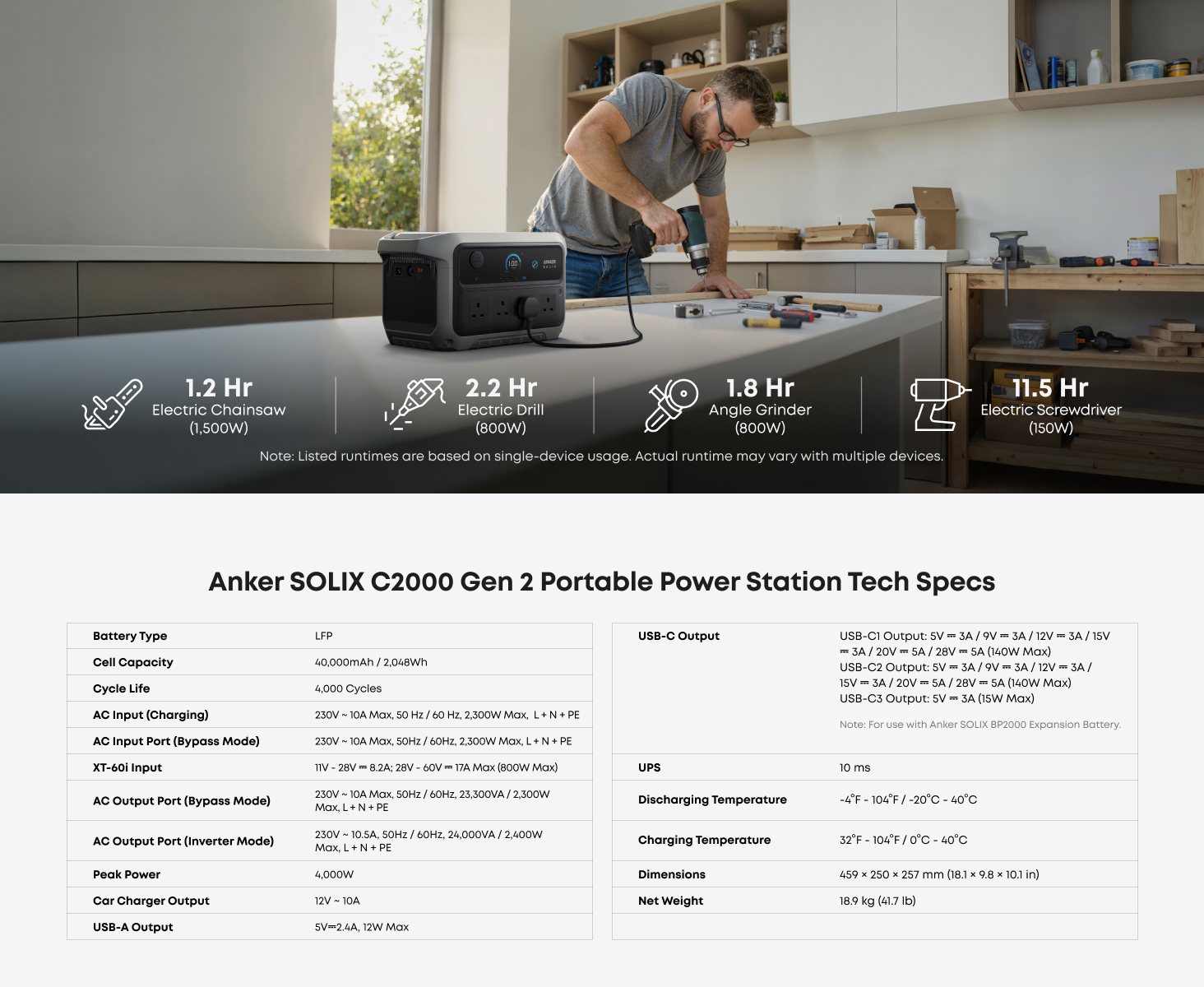 Anker SOLIX C2000 Gen 2 Portable Power Bank Station - 2048Wh | 2400W (Peak 4000W) 9-Port Generator A1783