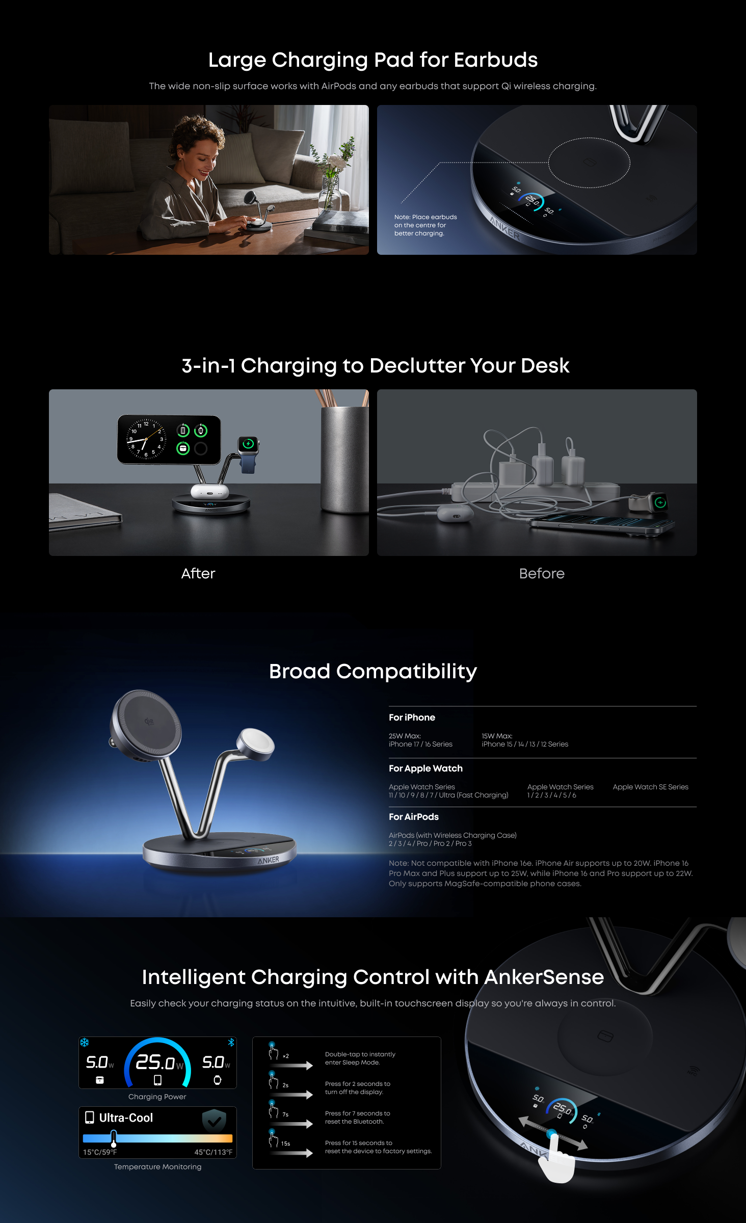 Anker Prime Wireless 3-in-1 Charging Station AirCool Dock Stand Magnetic Charger B25X7