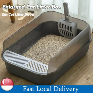 【SG】Large Capacity Cat Litter Box Semi-closed Sand Box for Cats Toilet Anti Splash Cat Tray Gift scooper