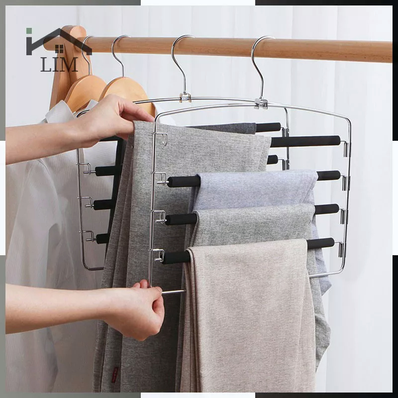 Clothes Pants Hanger Multi Layer 5-Tier Layers Metal Non-Slip Padded Foam Swing Arm Space Saving Clothes Hangers EVA