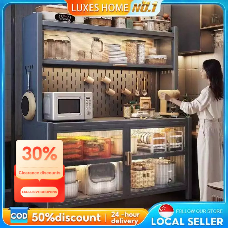 LUXES Multi-functional Kitchen Storage Rack Dining Sideboard Floor-standing Dust-proof Cabinet with Doors Microwave