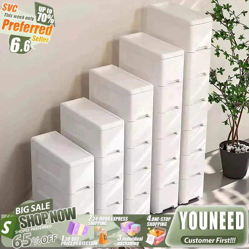 YOUNEED Gap Storage Cabinet Slim Drawer Organizer With Wheels Plastic Cupboard Drawer For Toilet Kitchen Organizer