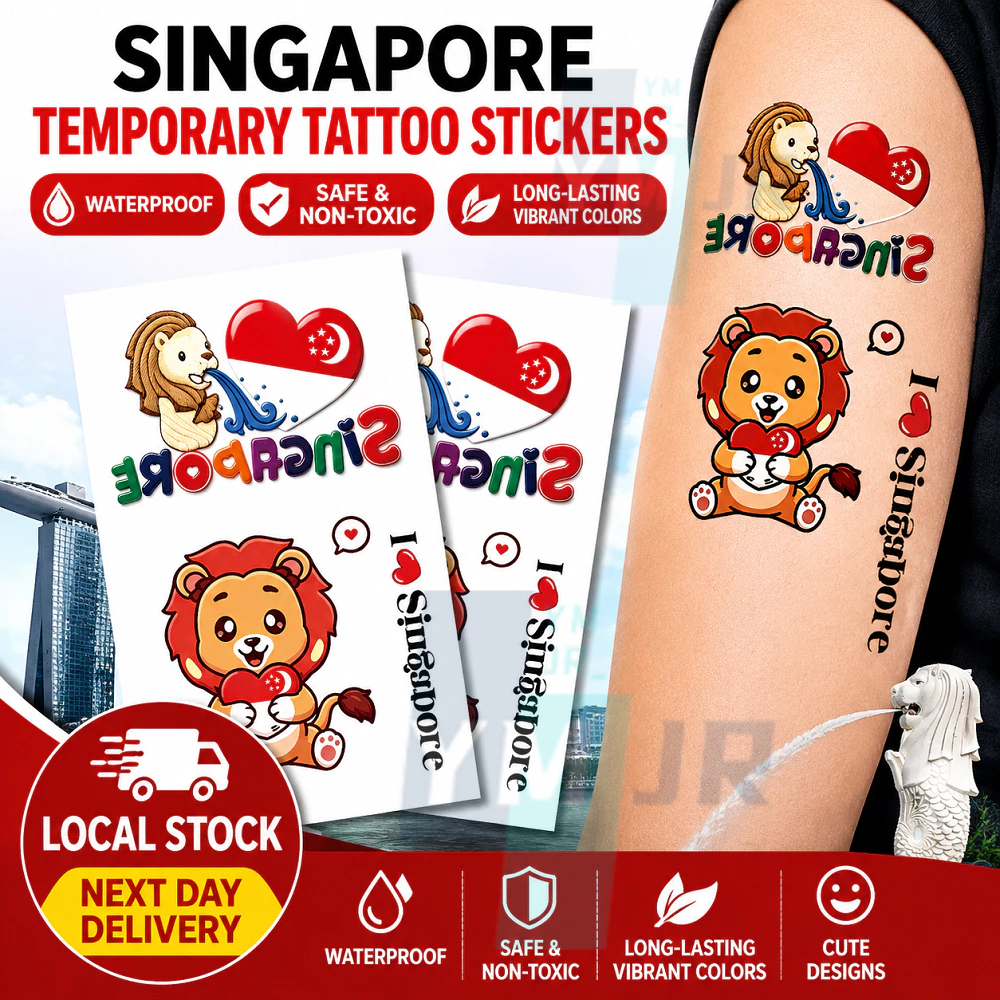 🚩NDP 2026 61th Singapore Flag Tattoo Sticker 80×80mm SG National Day Face Body Decor Waterproof Party Decoration Sticker