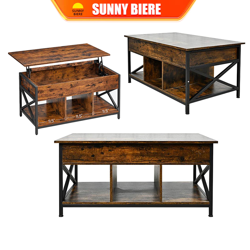 SNB Living Room Coffee Table Lifting Table With Storage Rack Coffee Table Steel Wood Structure Square Table
