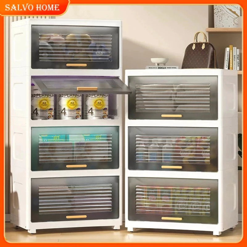 Salvo Flip Top Cabinet Transparent Storage Drawer Cabinet kitchen Storage Cabinet with wheel Home Organizer Container