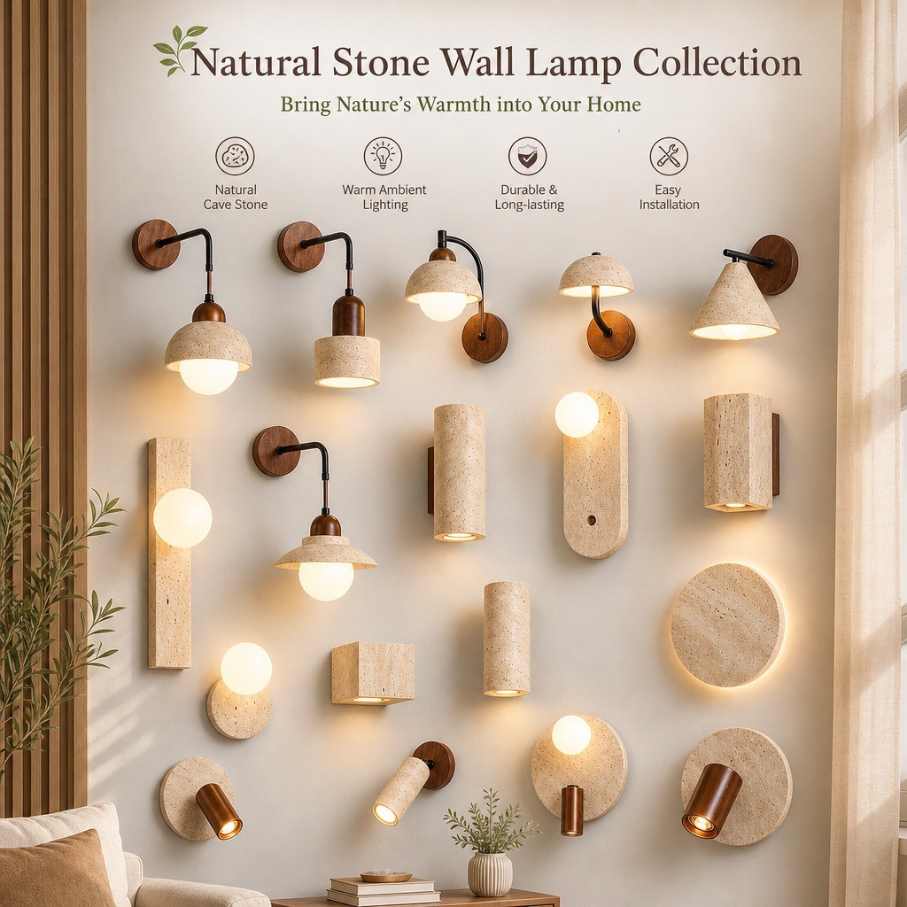 Japandi Wabi-Sabi Style Travertine Wall Light LED Bedroom Bedside Wall Sconce Living Room Hotel Corr