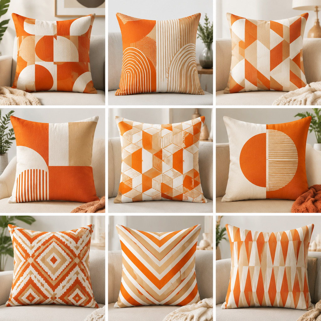 Geometric Orange throw pillow case 45x45cm Suitable for sofas home decor