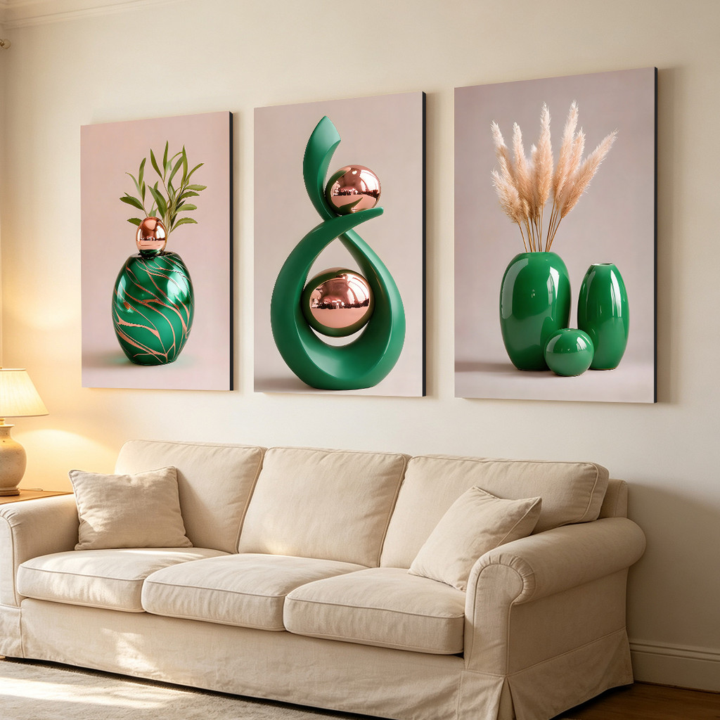 Modern Abstract Vase Sculpture Wall Art Minimalist Golden Vase Botanical Home Decor For Living Room