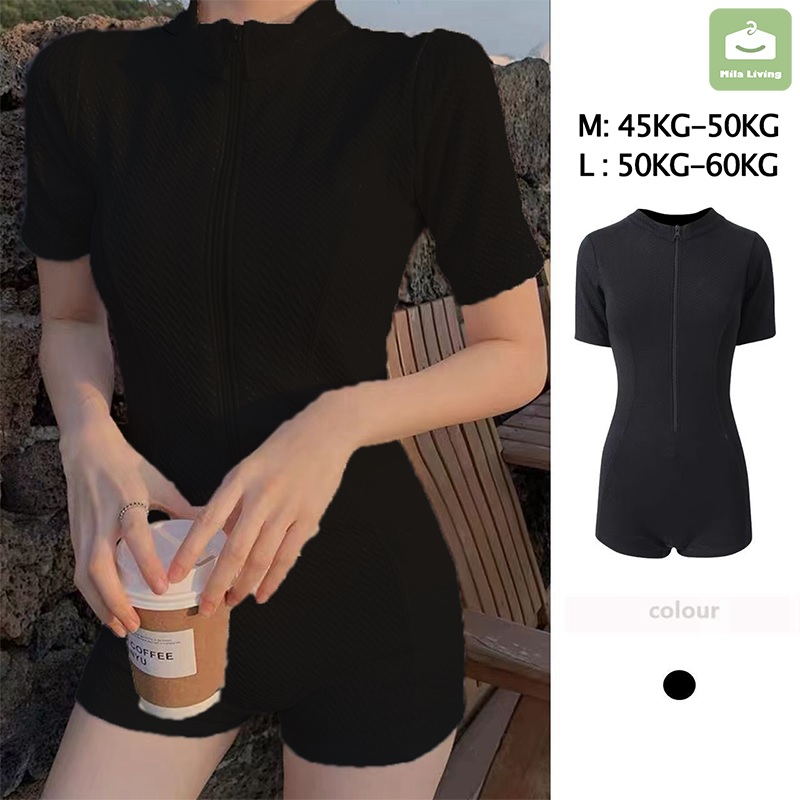 NEW Women Rashguard Swimsuit One-Piece Zipper Jumpsuit Short Sleeve Korean Style
