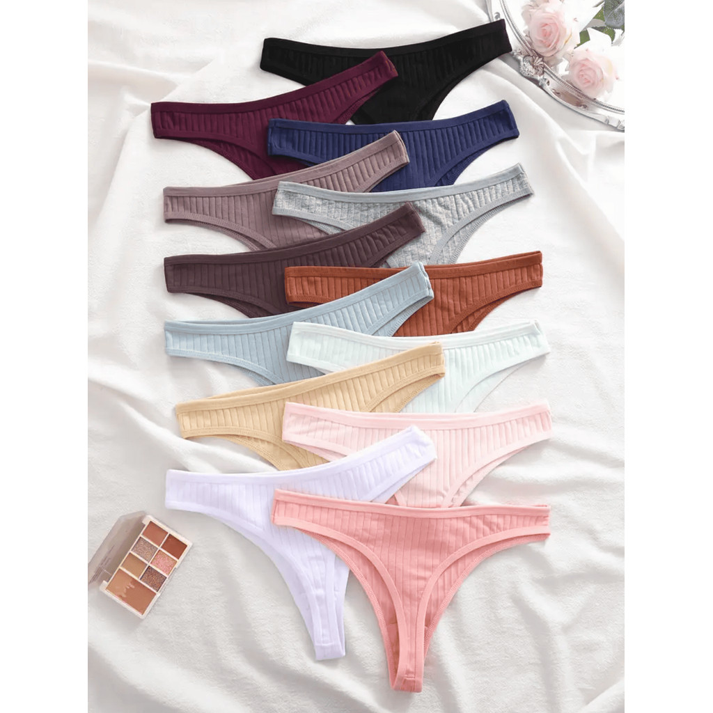 4/5/10 Pack Women's Ribbed Cotton Thong Set | Low Rise Sexy Triangle Panty | Breathable Comfort | Tr