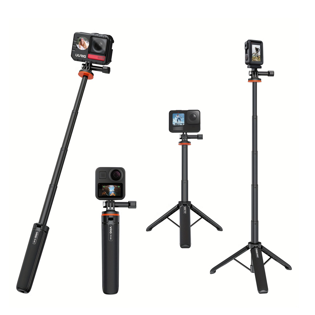 VRIG TP-08 Extendable Selfie Stick Tripod for Insta360 X3 GoPro Accessory for GoPro Max Hero 10 9 8