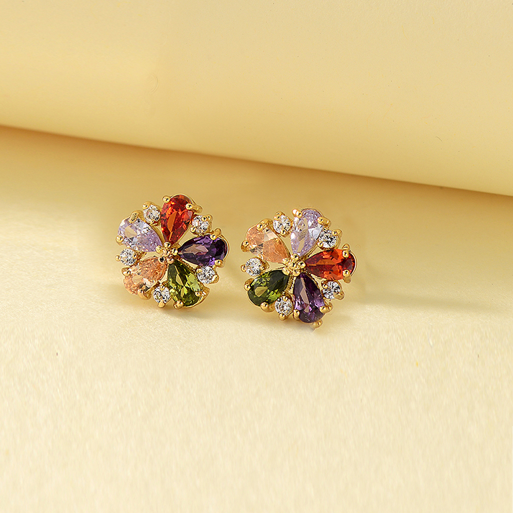 Vintage Floral Zircon Stud Earrings Women Party Sparkly Jewelry Gift