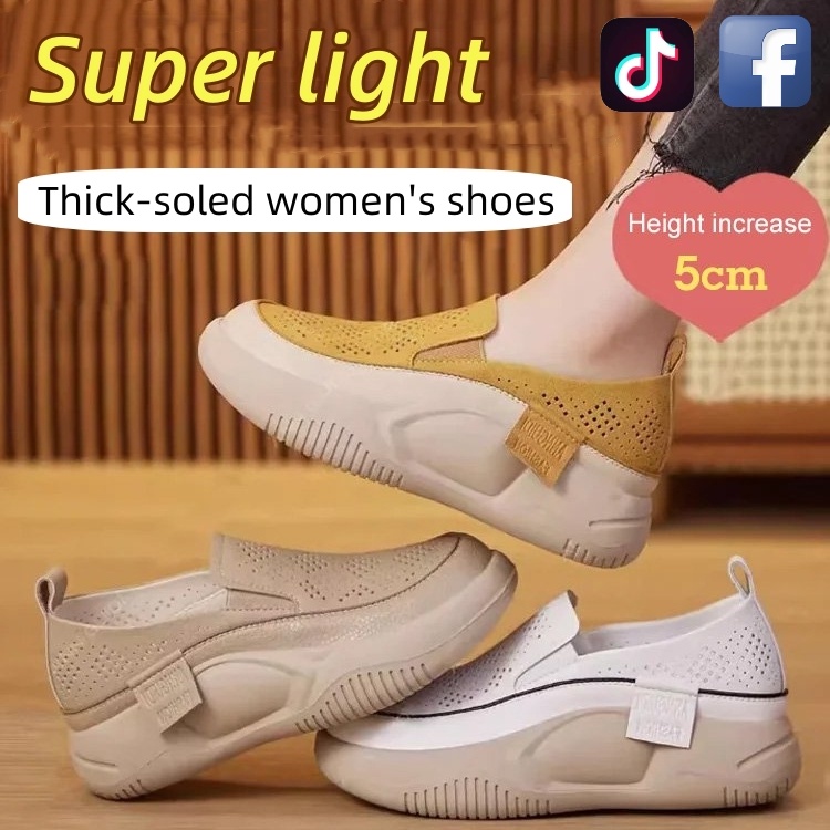 Women Leather Height-Increasing Shoes | Casual Slip-On Loafers | Comfy Flats 3–5CM Heel
