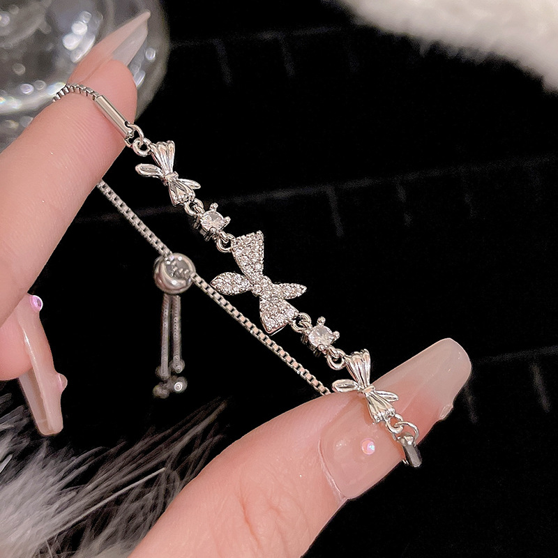 Adjustable Bow Bracelet for Women Silver Drawstring Bangle Minimalist Jewelry Gift